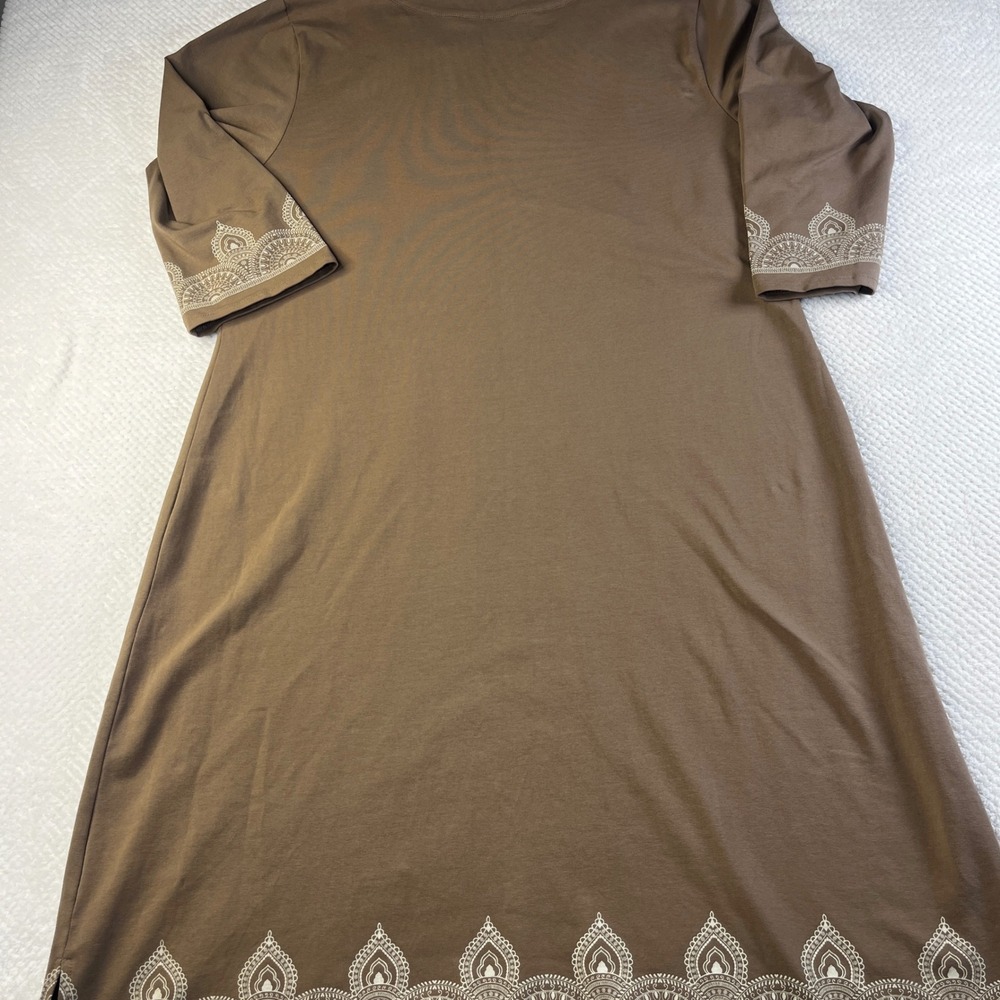 Acacia Willa P Women's Brown V Neck 3/4 Sleeve Dress‎ with Embroidered Trim XL - Picture 3 of 9